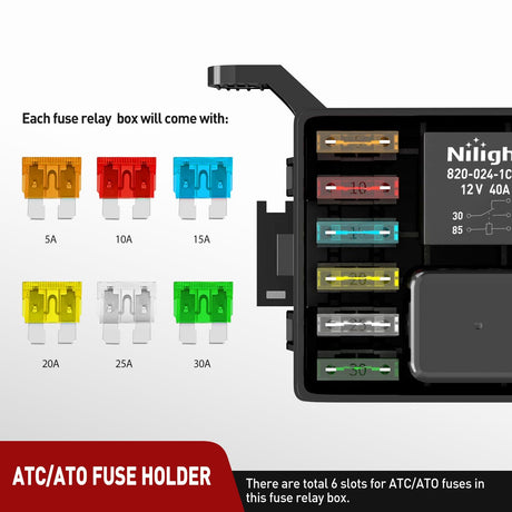 4Pin 5Pin Bosch Style 12V 6 Slots 40Amp Relay Fuse Box Nilight