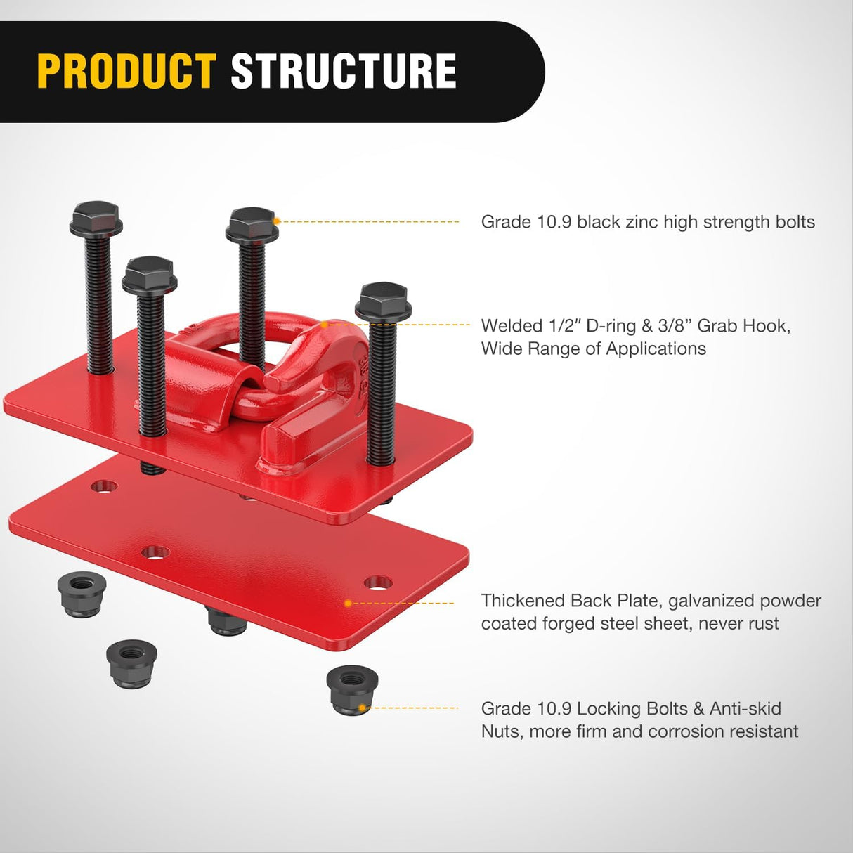 Tractor Bucket Hooks with Tie Down Ring Red (Pair) Nilight