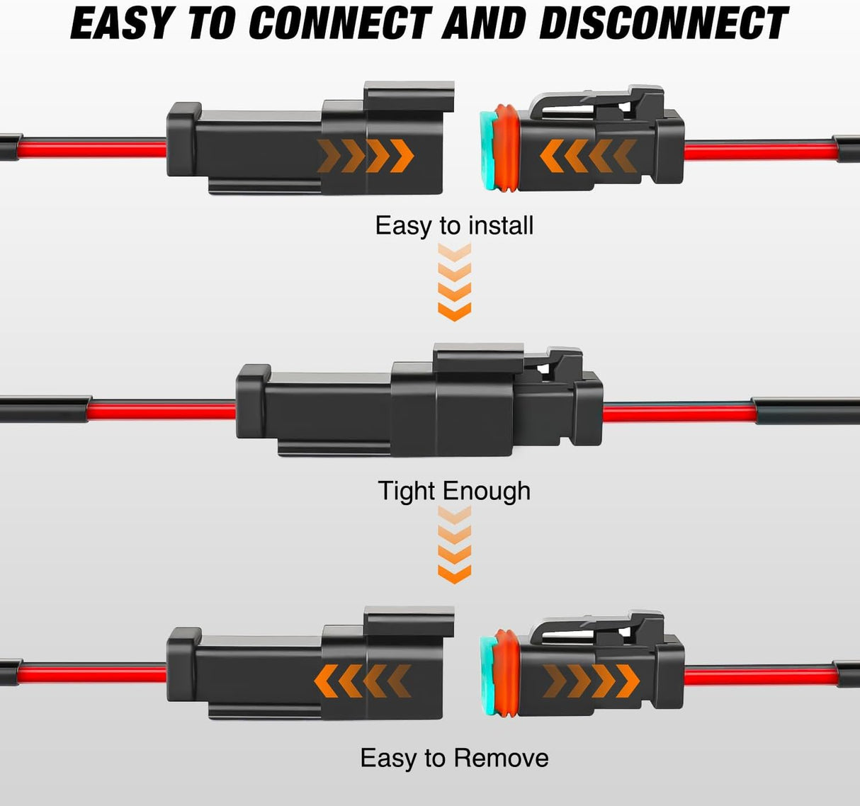 2 Pin DT Connectors 16AWG 6 Kits Male and Female Electrical Connector Waterproof Plug and Play w/Heat Shrink Butt Terminals nilight