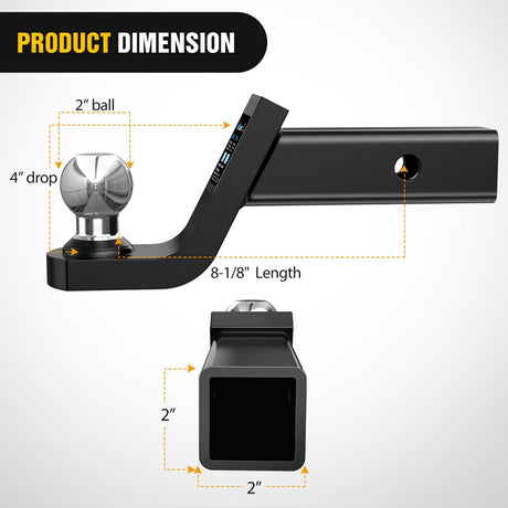 Fusion Trailer Hitch Mount with 2 Inch Trailer Ball 5/8 Inch Hitch Pin Clip 4 Inch Drop Nilight