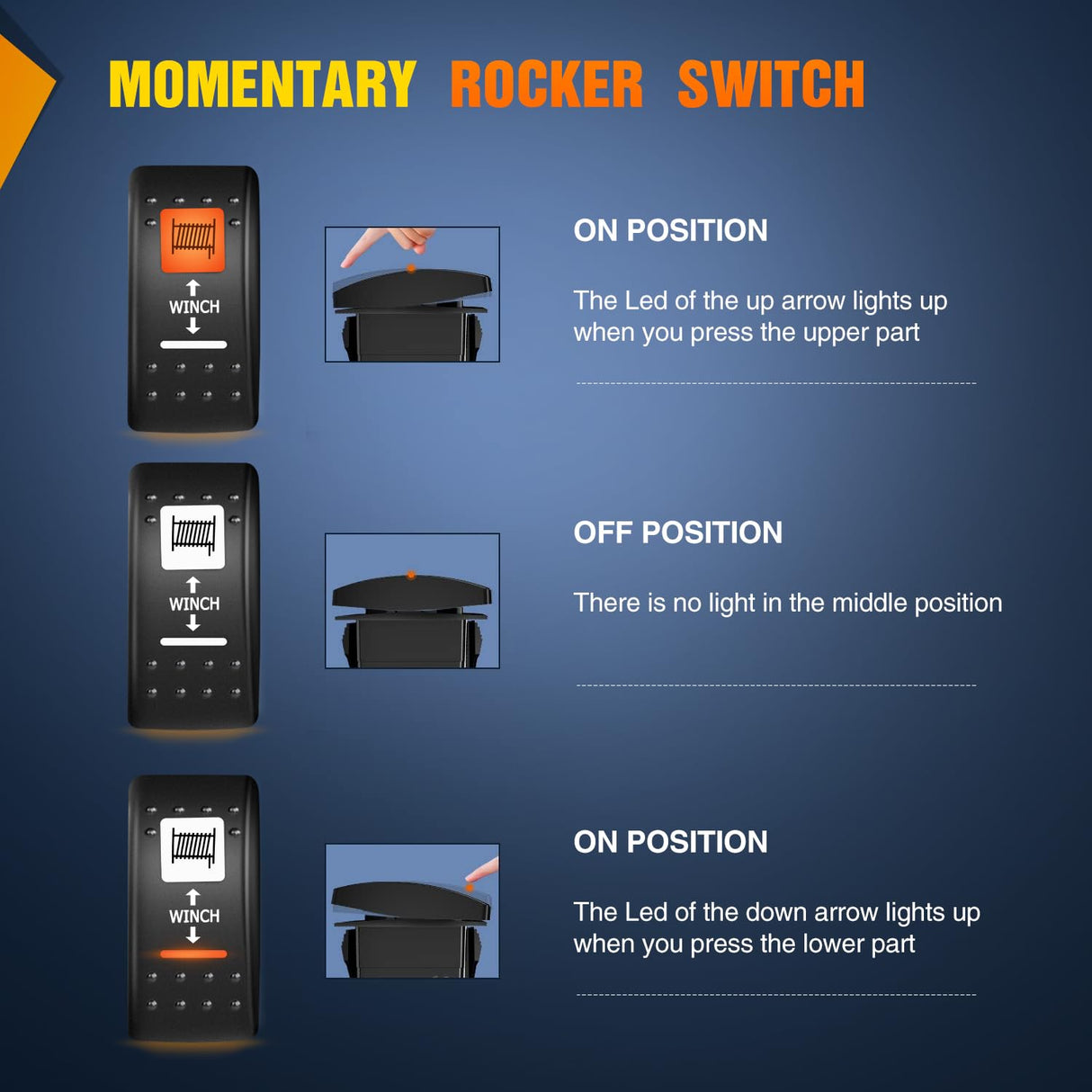 7Pin DPDT On/Off UTV Winch Momentary Rocker Switch Orange Backlit Nilight