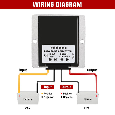 24V to 12V 20A 240W Voltage Converter Nilight