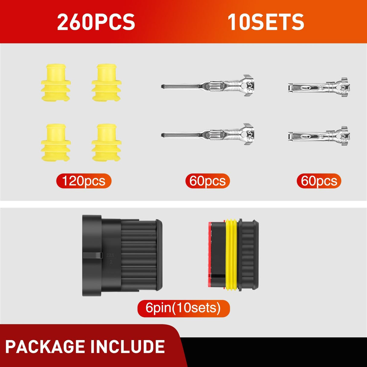 260PCS 6 Pin Electrical Connector ‎Plug Male Female Terminal Wire Connector Nilight