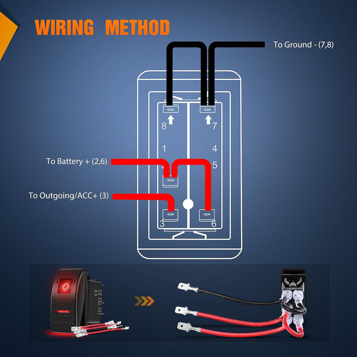 3Pcs 5Pin SPST On/Off Rocker Switch Red Nilight