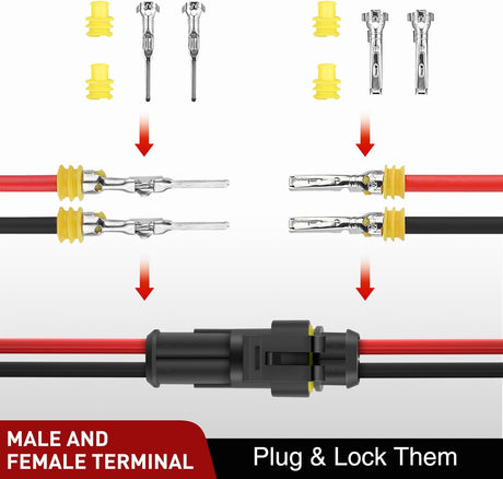 200PCS 2 Pin Electrical Connector ‎Plug Male Female Terminal Wire Connector Nilight