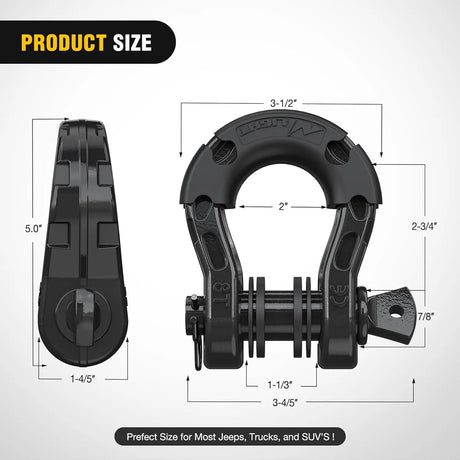 Shackle 3/4 inch Mega D-Ring Shackle With 7/8 inch Screw Pin 68000LBS Black (Pair)