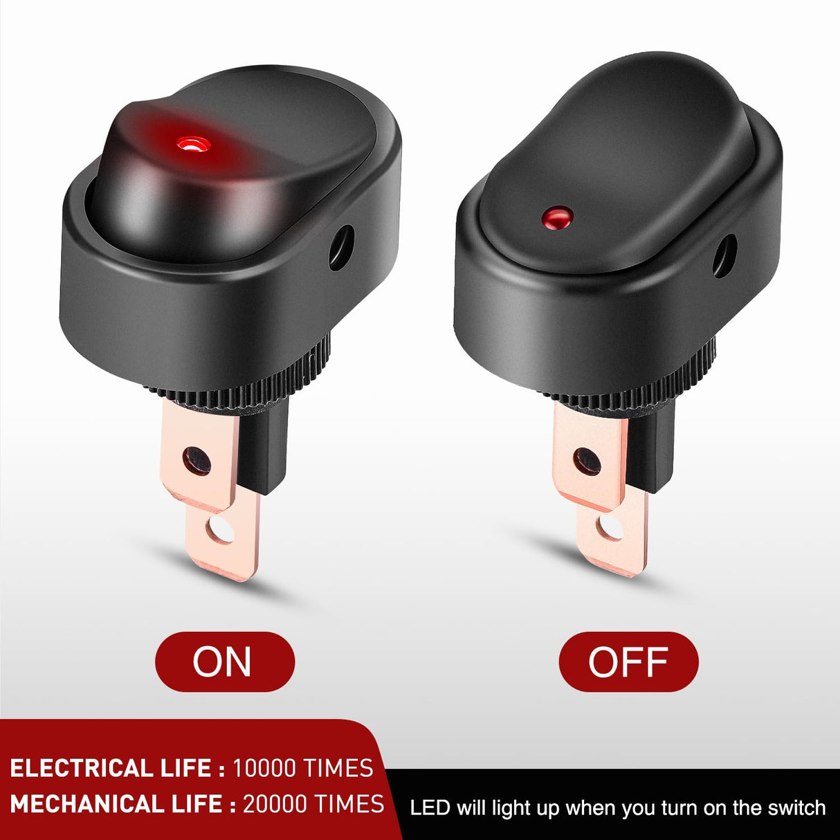 5Pcs 12V 30A Round Toggle LED Switch with Red Yellow Blue Green LED Indicator Nilight