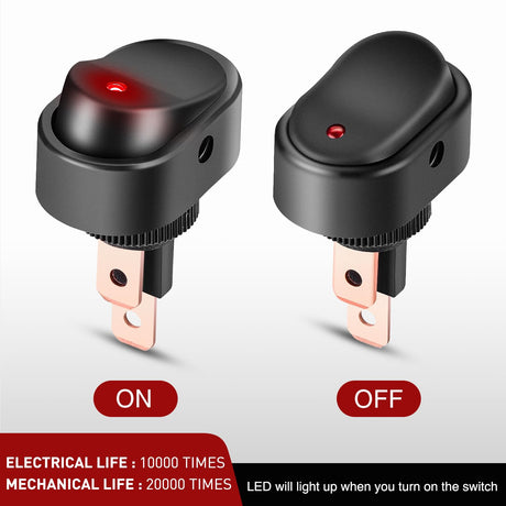 5Pcs 12V 30A Round Toggle LED Switch with Red Yellow Blue Green LED Indicator Nilight