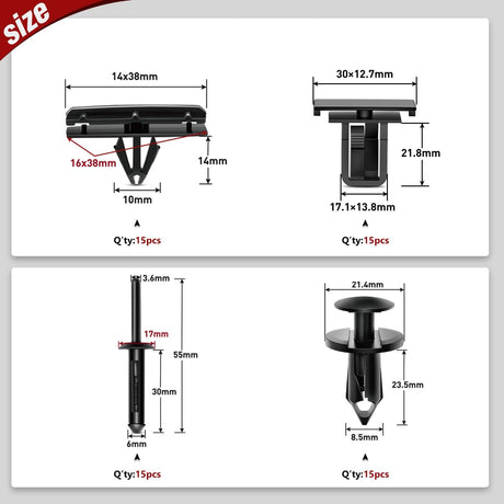 60 Pcs Fender Flare Rocker Moulding Clip Assortment 68039280-AA, 55156429-AA, 6503598, 6501559 Replacement for Jeep Wrangler Chrysler Ford GMC with 1 Fastener Remover Nilight