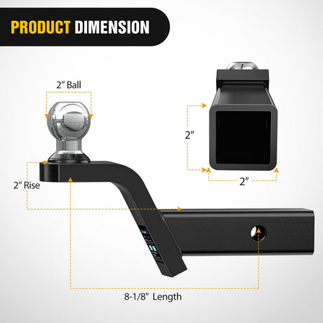 Fusion Trailer Hitch Mount with 2 Inch Trailer Ball 5/8 Inch Hitch Pin Clip 2 Inch Rise Nilight