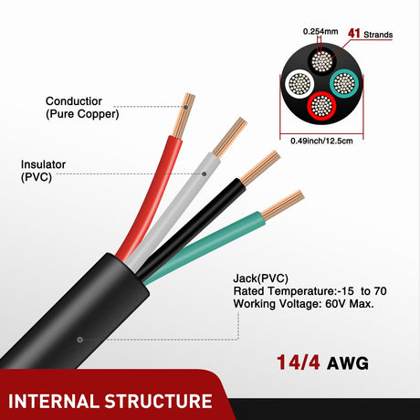 25Ft 4Pin Trailer Extension Cable Nilight