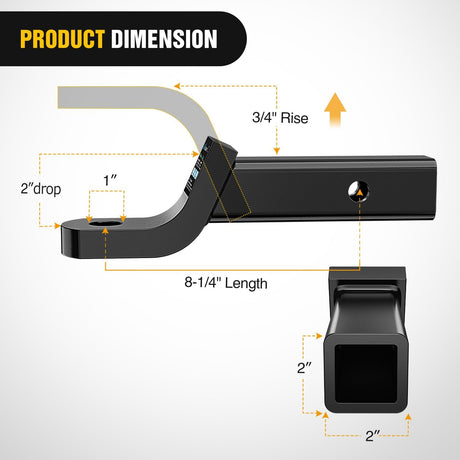 Trailer Hitch Ball Mount with 5/8in Hitch Pin Clip Fits 2in Receiver Square 7500 lbs 2in Drop 3/4in Rise Nilight