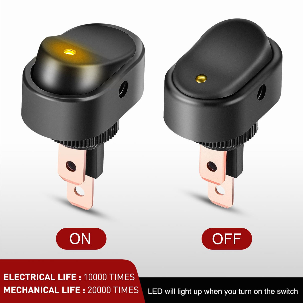 5Pcs 12V 30A Round Toggle LED Switch with Yellow LED Indicator Nilight