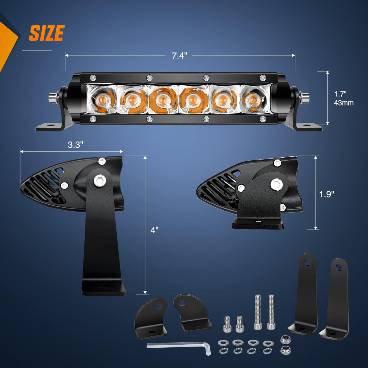 7 Inch 30W Amber White Slim Spot LED Light Bars (Pair) Nilight