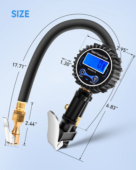 Digital Tire Inflator Pressure Gauge 250PSI Rubber Hose Quick Connect Coupler Nilight