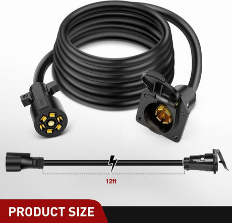 12FT 7-Way Trailer Plug Socket Extension Cable Nilight