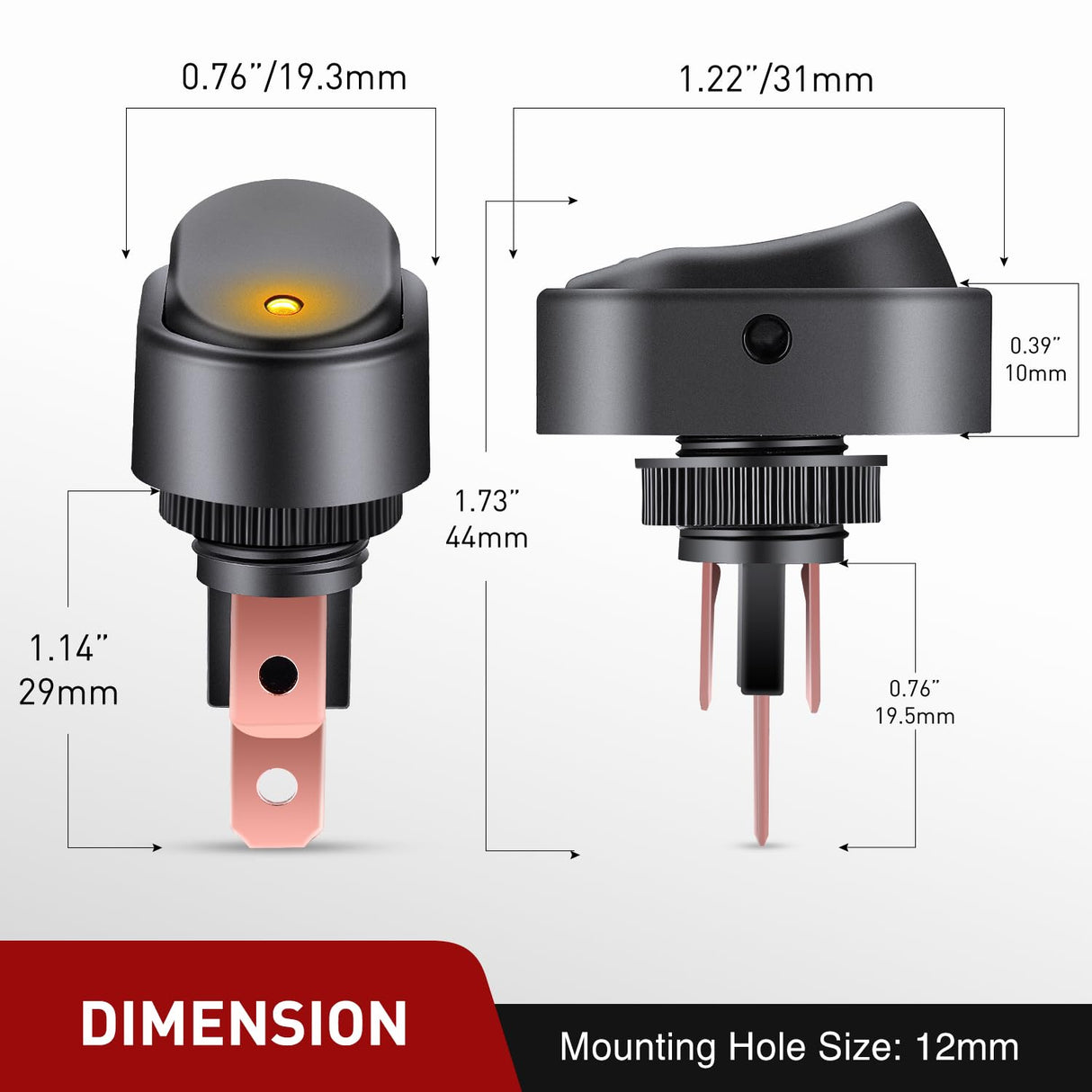 5Pcs 12V 30A Round Toggle LED Switch with Yellow LED Indicator Nilight