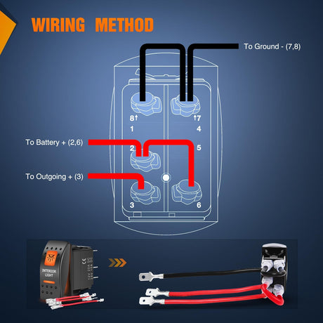 5Pin SPST On/Off UTV Interior Light Rocker Switch Orange Backlit Nilight