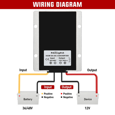 36V/48V to 12V 30A 360W Voltage Converter Nilight