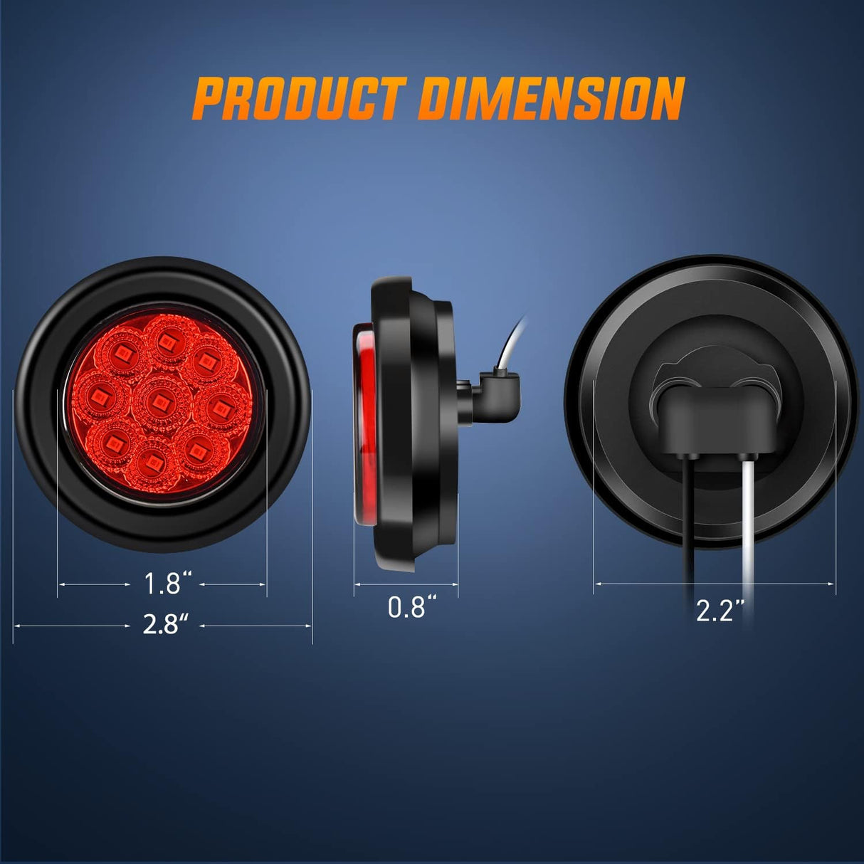 2 Inch Red 9 Leds Round Side Marker Light (Pair) Nilight