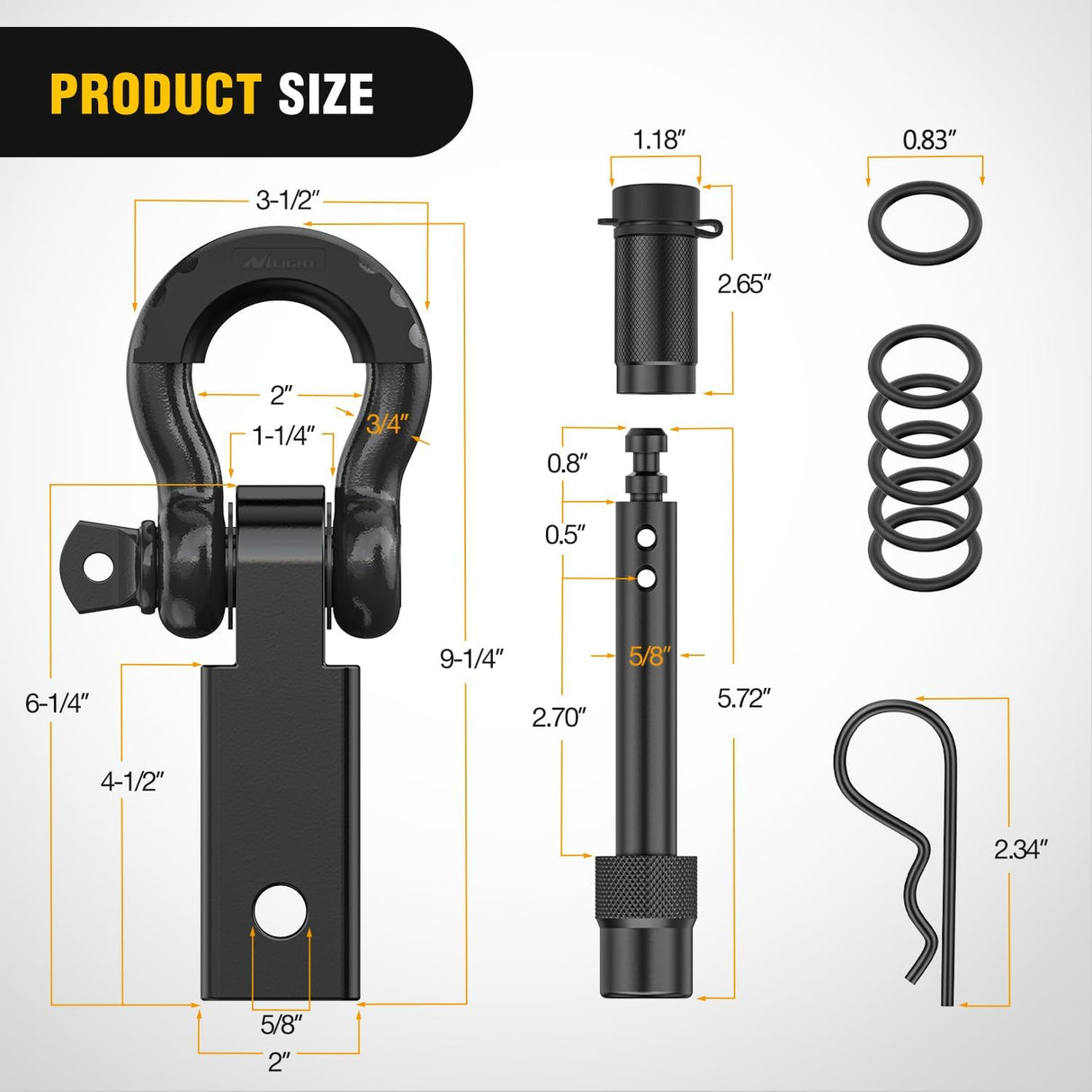 2 Inch Anti-Theft Shackle Hitch Receiver Set Black Nilight