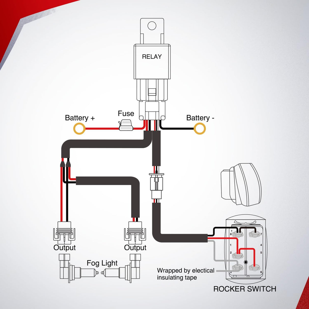 16AWG Wire Harness Kit 12V Heavy Duty 5PIN Rocker Switch Relay Blade Fuse Socket Connector For 9005 9006 9140 9145 HB3 H10 Fog Light Bulbs Nilight