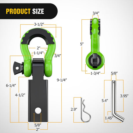 2 Inch Shackle Hitch Receiver 3/4 Inch D Ring Kit Green Nilight