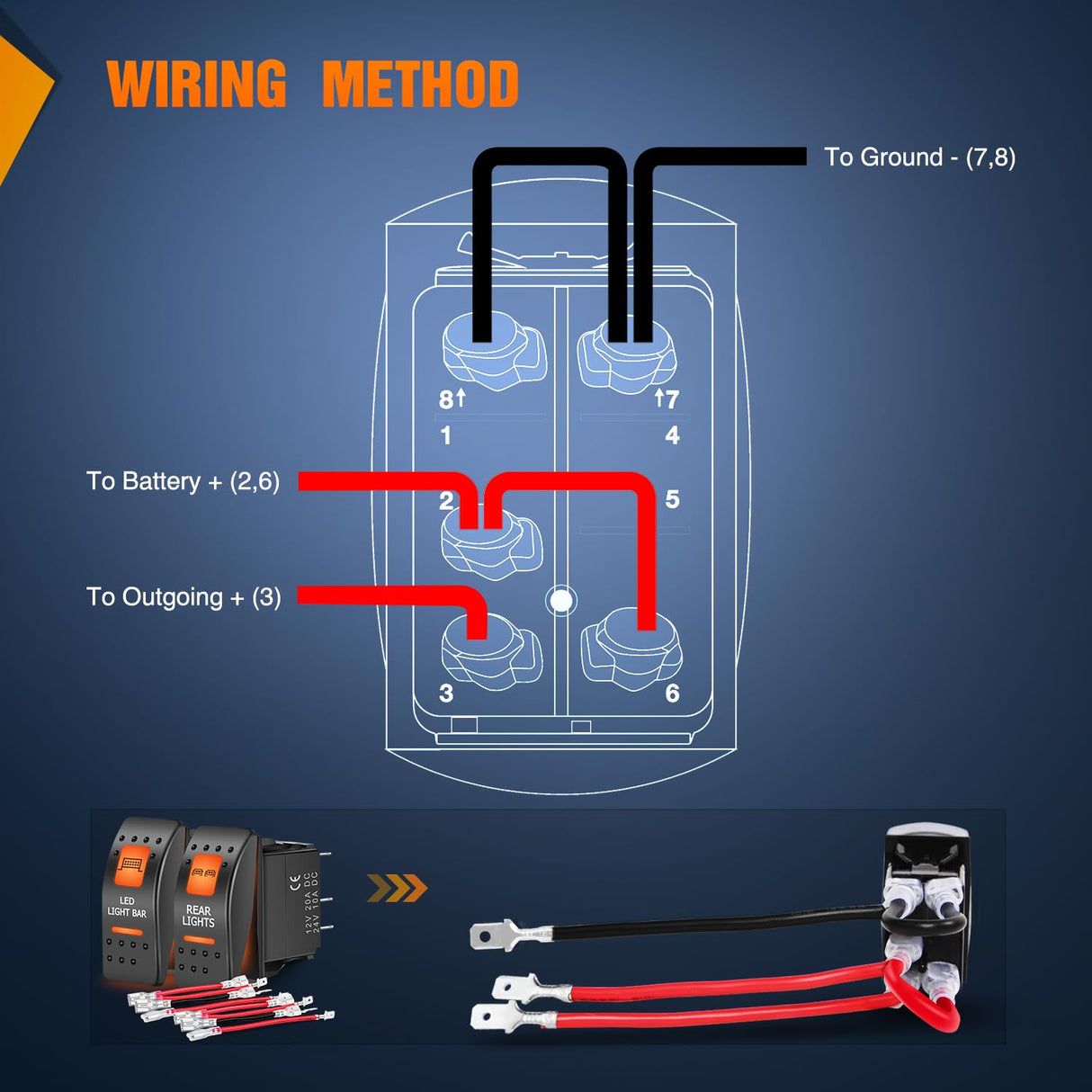 5Pin SPST On/Off UTV Rear Lights Led Light Bar Rocker Switch Orange Backlit (2 Packs) Nilight