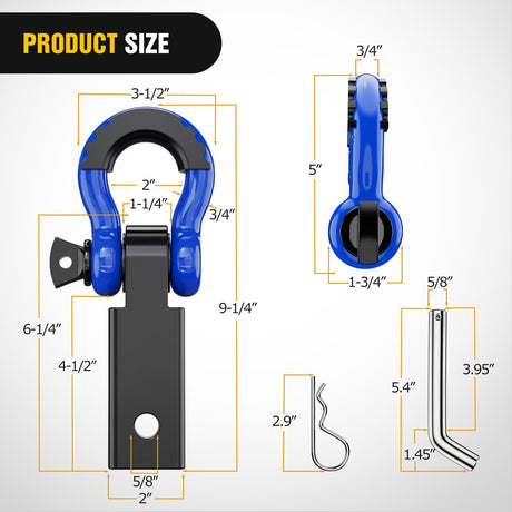 2 Inch Shackle Hitch Receiver 3/4 Inch D Ring Kit Blue Nilight