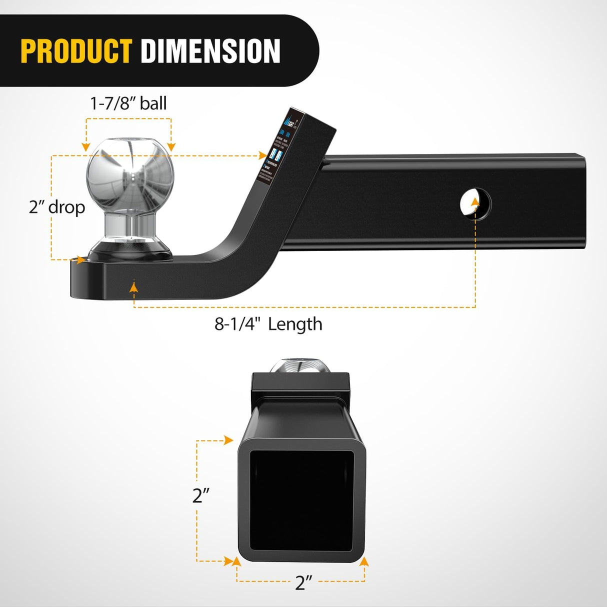 Fusion Trailer Hitch Mount with 1-7/8 Inch Trailer Ball 5/8 Inch Hitch Pin Clip 2 Inch Drop Nilight