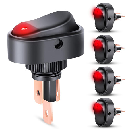 5Pcs 12V 30A Round Toggle LED Switch with Red LED Indicator Nilight