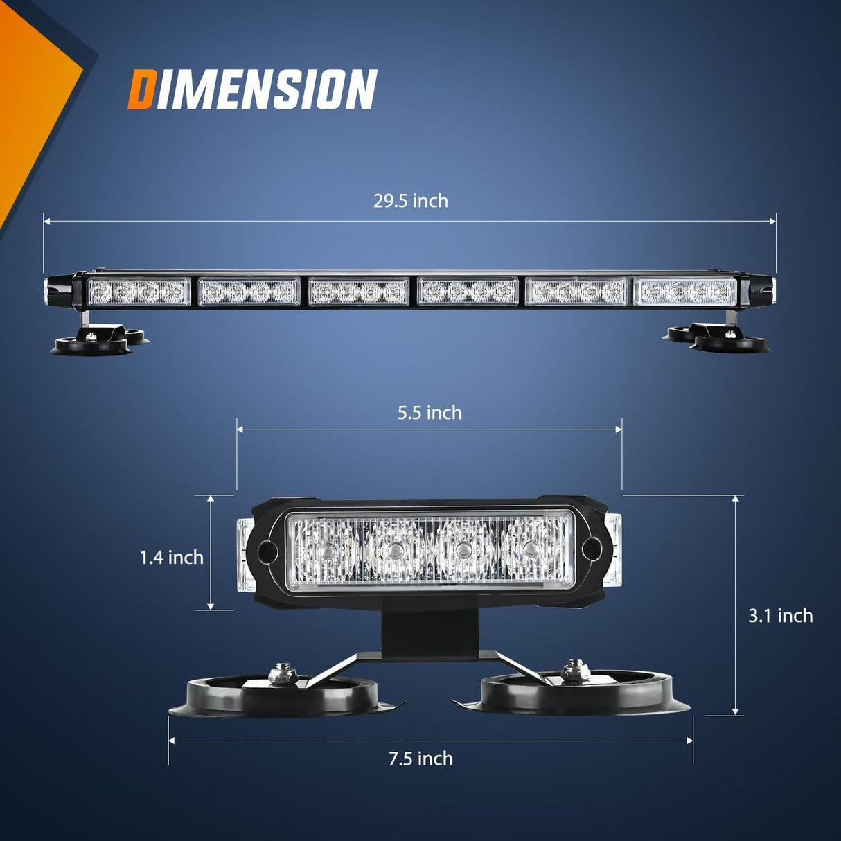 29.5 Inch Roof Top Red White Strobe Lights 56LED Hazard Emergency Warning Light Bar Magnetic Mount Nilight