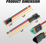 3 Pin DT Connectors 16AWG 6 Kits Male and Female Electrical Connector Waterproof Plug and Play w/Heat Shrink Butt Terminals nilight