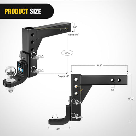 8 Position Adjustable Trailer Hitch Ball Mount with 2 Inch Trailer Ball Nilight