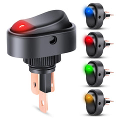 5Pcs 12V 30A Round Toggle LED Switch with Red Yellow Blue Green LED Indicator