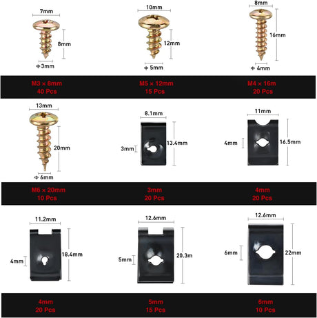 170 Pcs Car U-Clip Screw Assortment Kit Nilight