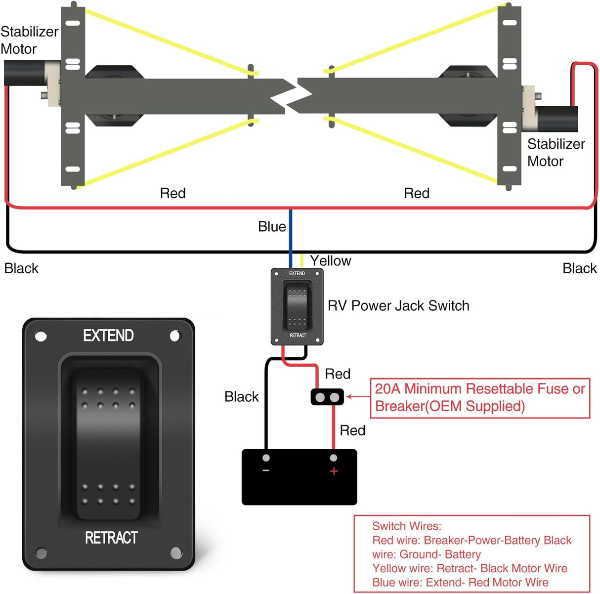 4 Pin RV Electric Stabilizer Jack Switch Nilight Led Light