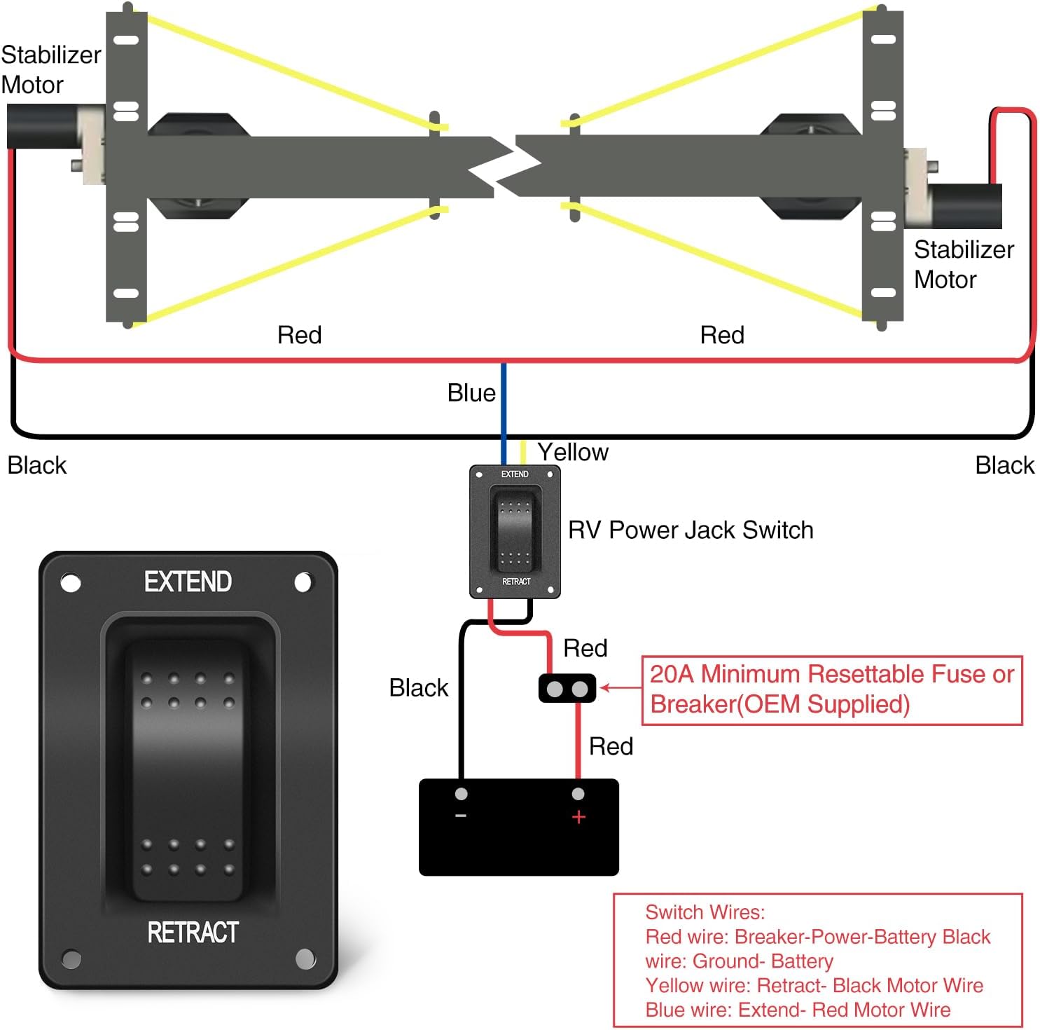 4 Pin RV Electric Stabilizer Jack Switch Nilight Led Light