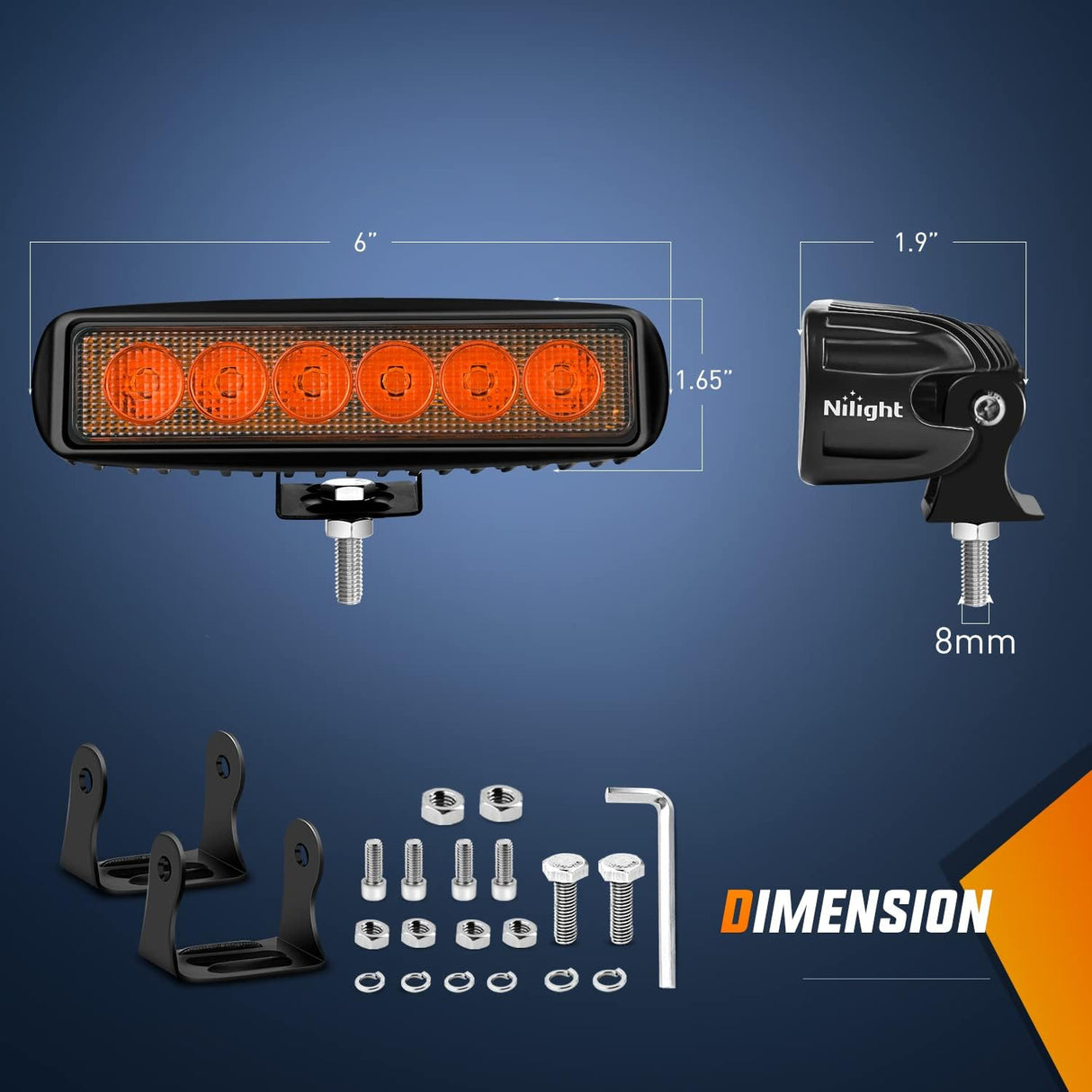 6 Inch 18W Amber White Spot LED Work Lights (Pair) Nilight