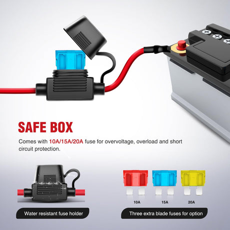 14AWG Wire Harness Kit 1 Lead W/ Remote Controller Switch | 3 Fuses | 4 Spade Connectors Nilight