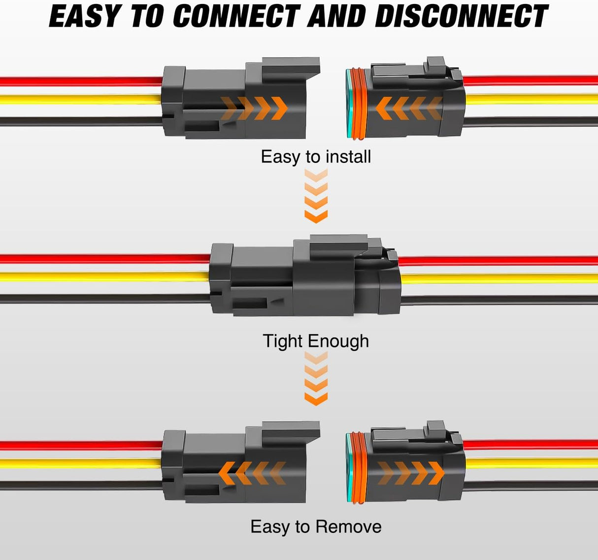 3 Pin DT Connectors 16AWG 6 Kits Male and Female Electrical Connector Waterproof Plug and Play w/Heat Shrink Butt Terminals nilight