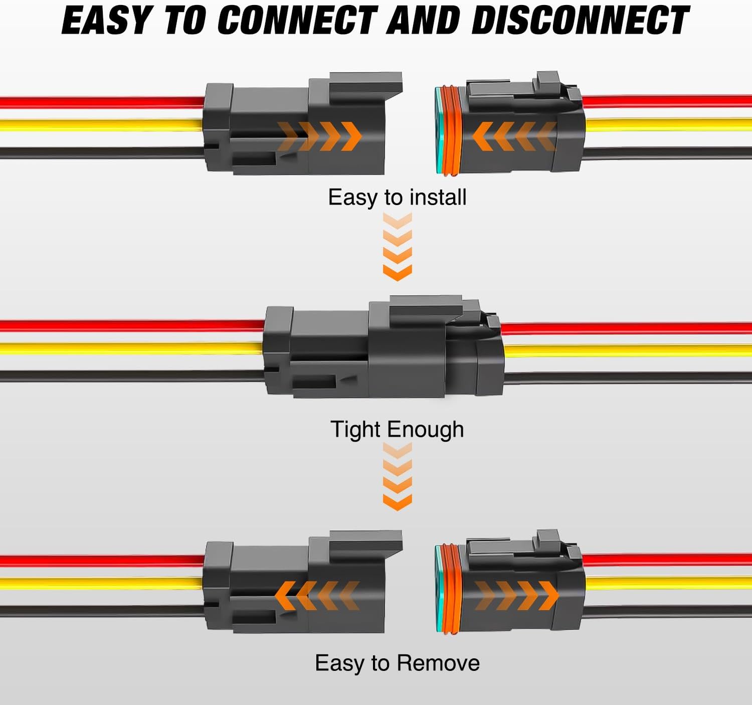 3 Pin DT Connectors 16AWG 6 Kits Male and Female Electrical Connector Waterproof Plug and Play w/Heat Shrink Butt Terminals nilight