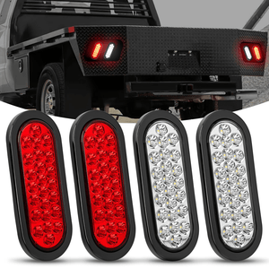 6 Inch Oval White Red 24Leds Trailer Tail Lights 4Pcs Nilight