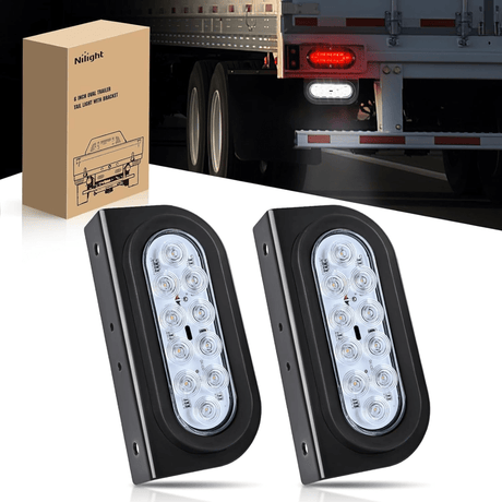 6 Inch Oval White Tail Lights flush Mount Grommets Plugs w/Mounting Brackets (Pair) Nilight