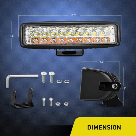 LED Light Bar 6" 54W 4800LM Amber White Flood Led Work Lights (Pair)