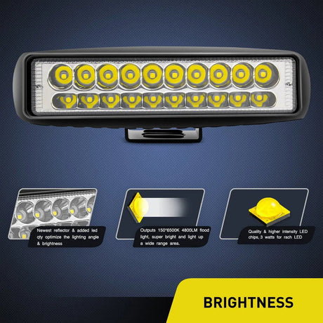 LED Work Light 6" 60W 3000LM Double Row Spot Led Work Lights (Pair)