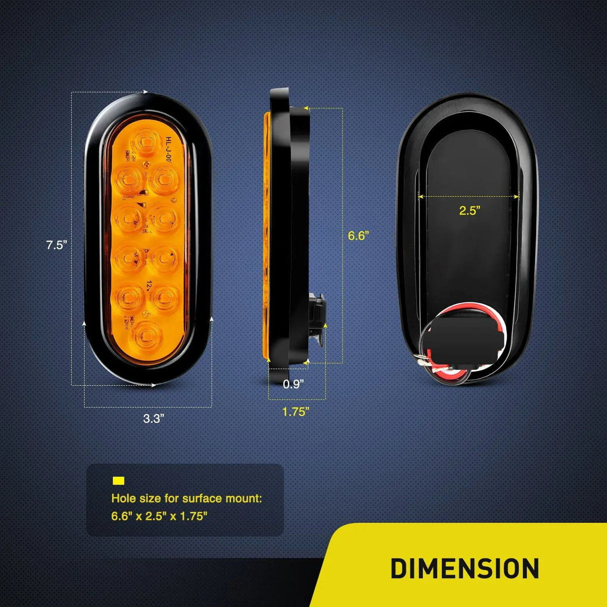 Trailer Light 6" Oval Amber LED Trailer Tail Lights (Pair)