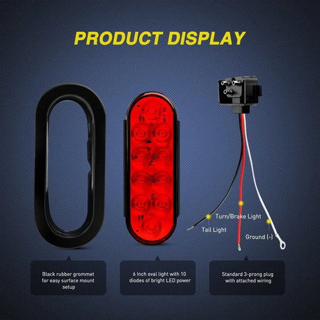 Trailer Light 6" Oval Red LED Trailer Tail Lights (2 Pairs)