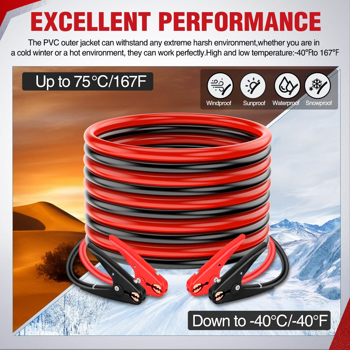 4 Gauge 25FT Heavy Duty Jumper Cable Nilight