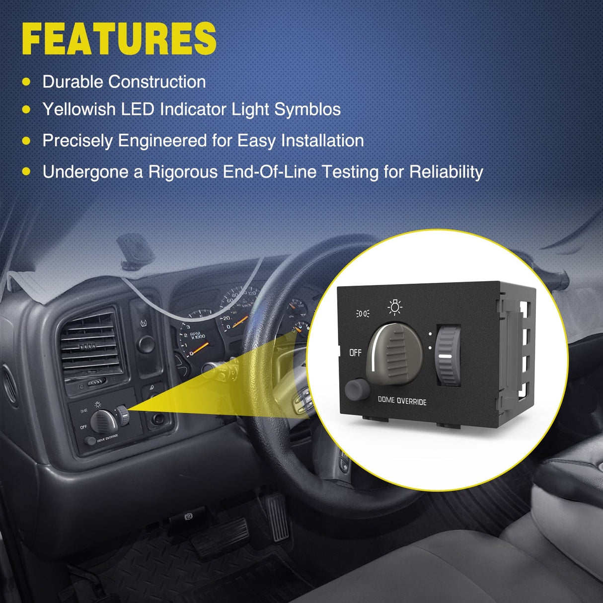 Headlight Dimmer Switch with Yellowish LED Light Compatible with 1995-1999 Chevy Silverado 1500 Tahoe Astro 1995-1999 GMC Yukon 1999-2000 Cadillac Escalade Nilight